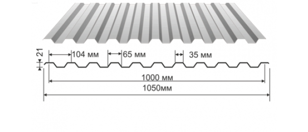 Профнастил оцинкованный С-21 1050x2000 (эконом) купить недорого в Протвино