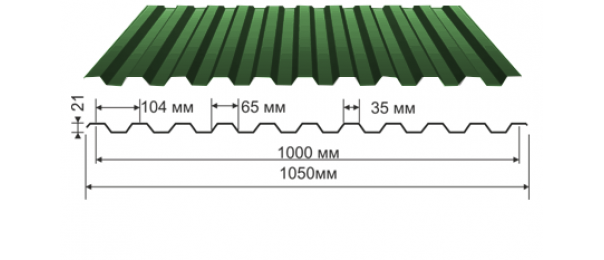 Профнастил зеленый оцинкованный  RAL 6005 С-21 купить недорого в Протвино